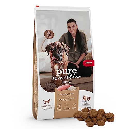 MERA pure sensitive Junior mit Truthahn & Reis (1 x 12,5kg), leicht verdauliches Trockenfutter für junge Hunde großer Rassen, glutenfreies Futter ohne Weizen von MERA