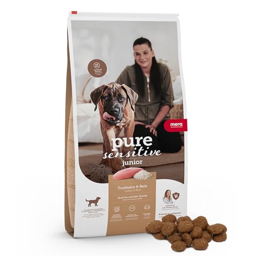 MERA pure sensitive Junior mit Truthahn & Reis (1 x 4kg), leicht verdauliches Trockenfutter für junge Hunde großer Rassen, glutenfreies Futter ohne Weizen von MERA