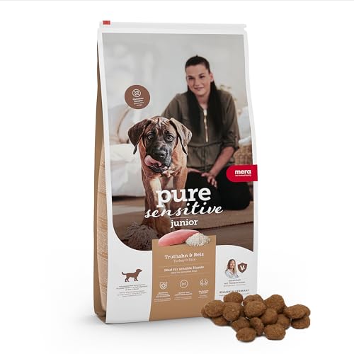 MERA pure sensitive Junior mit Truthahn & Reis (1 x 4kg), leicht verdauliches Trockenfutter für junge Hunde großer Rassen, glutenfreies Futter ohne Weizen von MERA