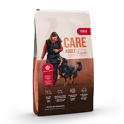 mera Care Adult Lachs, Hundefutter für normal aktive Hunde, mit 76% tierischen Protein, ohne Weizen, 10kg von MERA