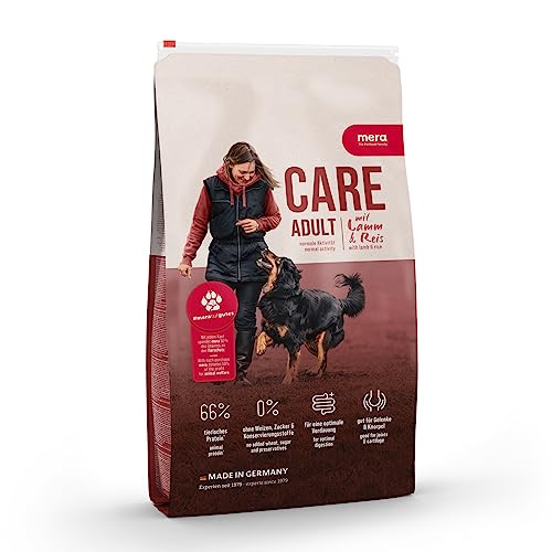 mera Care Adult mit Lamm, Hundetrockenfutter für normal aktive Hunde jeder Rasse, mit 66% tierischen Protein, ohne Weizen, 10kg von MERA