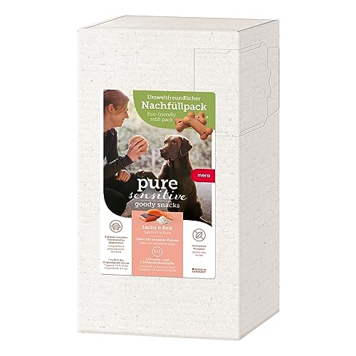 MERA Pure Sensitive Goody Snack Lachs und Reis Nachfüllpack (500g), gesunde Leckerlis für Sensible Hunde, Hundeleckerli aus Lachs und Reis, Hundesnack glutenfrei für Training und Belohnung von MERA