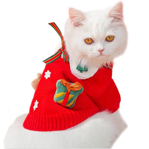 MERCRI Weihnachten Hund Outfit Weihnachten Hund Katze Pullover mit Elch Schneeflocke Welpenkleidung für kleine Hunde Mädchen XS Pommersche Chihuahua Yorkie PUP Strickmantel (A, Medium) von MERCRI