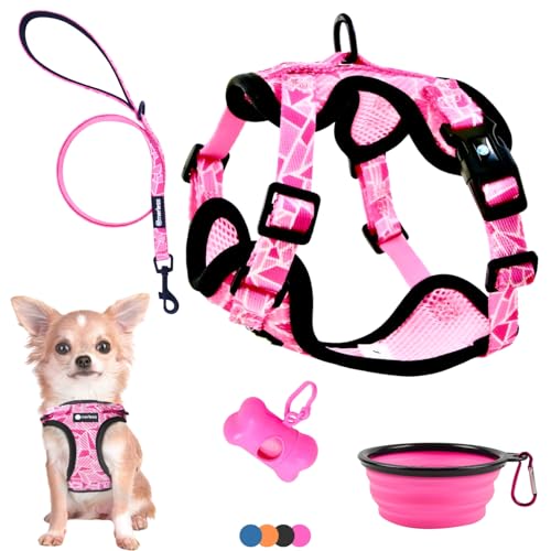 Hundegeschirr für kleine Hunde, Chihuahuas, Welpen und Kätzchen (1,2-3 kg) Verstellbares Geschirr für sehr kleine Hunde Anti-Zug-Weste robust und originell. Spaziergangszubehör (XS Rosa, Set 5 in 1) Hundegeschirr für kleine Hunde, Chihuahuas, Welpen und Kätzchen (1,2-3 kg) Verstellbares Geschirr für sehr kleine Hunde Anti-Zug-Weste robust und originell. Spaziergangszubehör (XS Rosa, Set 5 in 1) von MERLESS