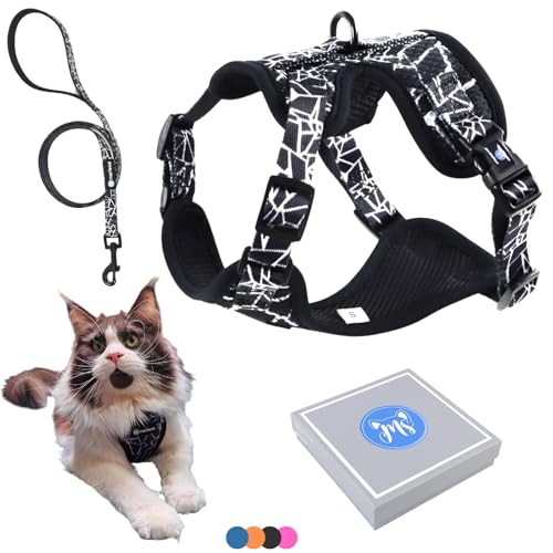 Hundegeschirr für kleine & mittelgroße Hunde und Welpen (7-11,5kg) Brustgeschirr Anti-Zug für Hunde oder Katzen wie Maine Coon, verstellbar, weich, originell, atmungsaktiv, in Geschenkbox (M, Schwarz) von MERLESS