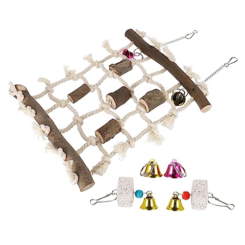 MERRYHAPY 1satz Papageien-Spielzeug Mit Baumwollseil-kletternetz Und Glocke Für Nymphensittiche Wellensittiche Und Kleine Vögel Teiliges Kletterspielzeug Für Aktives Spielen Und Entdecken von MERRYHAPY