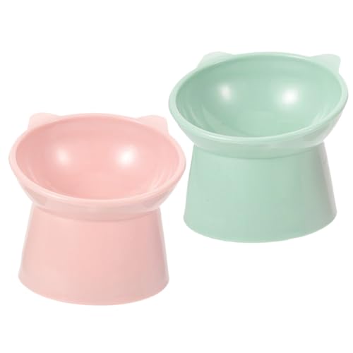 MERRYHAPY 2 Stück Erhöhter Ergonomischer Katzennapf mit Nackenschutz Kippsicher und rutschfest Grün Stabiler Futternapf aus Robustem für Futter und Wasser von MERRYHAPY