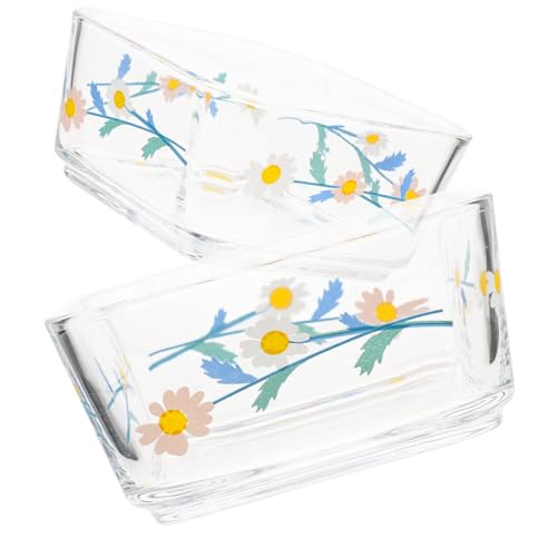 MERRYHAPY 2 Stück Glas Futternapf für Hamster Meerschweinchen Chinchilla Kippsichere Kleine Tierschüssel Langlebig Leicht zu Reinigen Geeignet für Futter und Wasser Weißes Blumen Design von MERRYHAPY