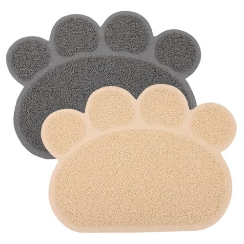 MERRYHAPY 2 Stück Teiliges Katzenstreu Matte rutschfest mit Katzenpfoten-Design Waschbar Schmutzabweisend Vielseitig als Katzenklo Unterlage Futterplatzmatte und Eingangsbereich für von MERRYHAPY