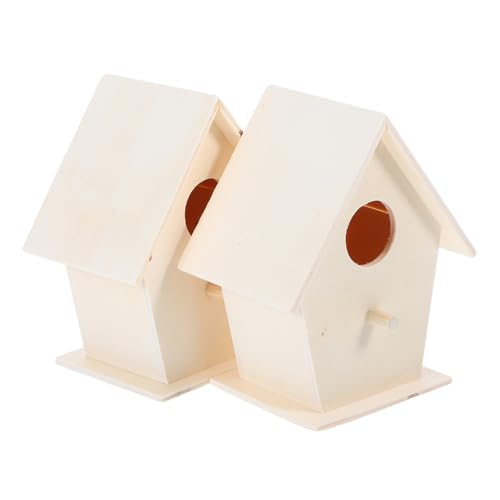 MERRYHAPY 2 Stück Vogelhäuschen Aus Holz Zum Aufhängen Im Freien, Dekoratives Vogelhäuschen, Kleines, Unbehandeltes Holz, Vogelhäuschen Zum Selbermalen Und Für Die Gartendekoration von MERRYHAPY