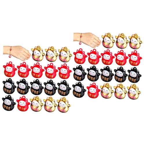 MERRYHAPY 36 STK Glückliche Katze Glückskatzen-Charme zur Schmuckmarkierung Katze Halskette Glocke Feng-Shui Glocken für das Handwerk Makramee japanische Katze Katzenzauber Messing von MERRYHAPY