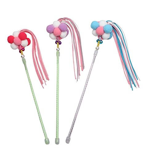 MERRYHAPY 3stücke Katzen Teaser Spielzeug Mit Plüschbällen Und Quasten Interaktive Katzenangel Für Kätzchen Bunte Beschäftigung Für Wohnungskatzen Blau Rot von MERRYHAPY