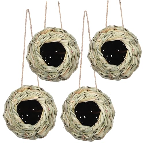 MERRYHAPY 4 Stück Rundes Hängendes Vogelhaus Geflochtenes Nistnest für Wellensittiche Papageien Gartenvogel Nisthilfe Sicher Komfortabel von MERRYHAPY