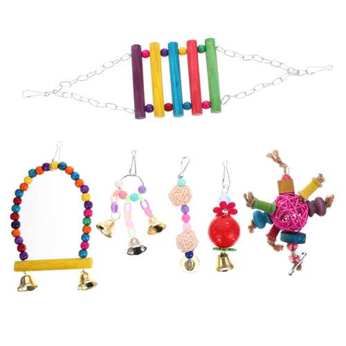 MERRYHAPY 6stücke Papageien Spielzeug Mit Bunten Holzleitern Und Kauspielzeugen Stabile Sitzstangen Für Vögel Für Wellensittiche Und Nymphensittiche Fördert Balancetraining Und von MERRYHAPY
