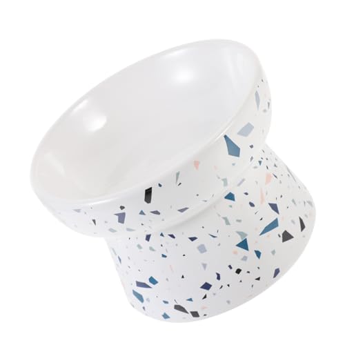 MERRYHAPY Erhöhter Keramik Futternapf Katze rutschfest Stabil mit Schrägem Hals Schutz für Katzen und Kleine Hunde Spülmaschinengeeignet Modernes Design Leicht zu Reinigen Weißer Marmor von MERRYHAPY