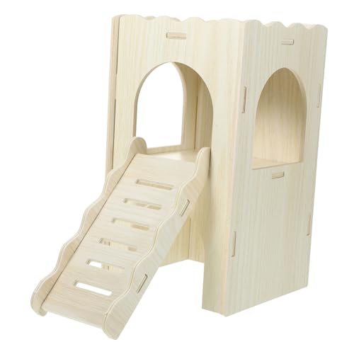 MERRYHAPY Hamster Versteck aus Holz mit Rampe Mehrstöckiges Kleintierhaus für Meerschweinchen Degu Igel und Kaninchen Gemütliches Verschlossenes Nagerhaus für Ruhigen Rückzugsort und von MERRYHAPY