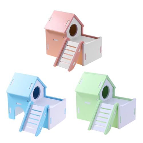MERRYHAPY Hamsterhaus aus Natürlichem Holz Zweistöckiges Versteck mit Leiter Wasserfestes Kleintierhaus für Zwerghamster Mäuse und Meerschweinchen Nachhaltiger Lebensraum und Schlafplatz von MERRYHAPY
