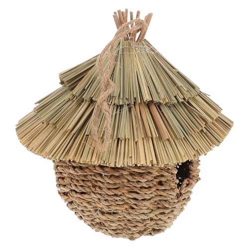 MERRYHAPY Handgewebtes Vogelhaus aus Naturgras Hängendes Nistkastenset für Garten und Außenbereich Sicheres und Langlebiges Vogelnest Vogelaktivität und Gartenästhetik von MERRYHAPY