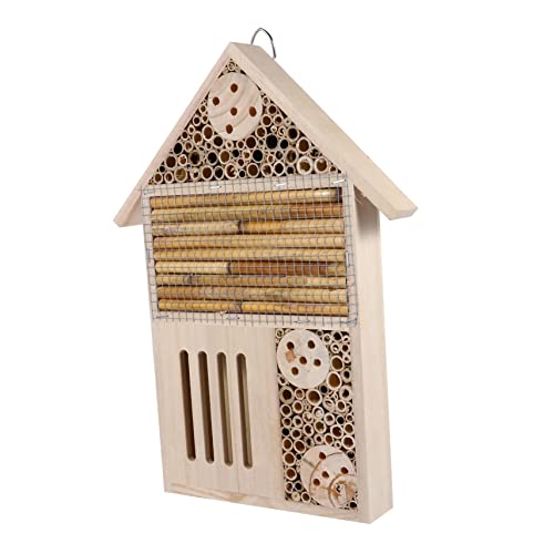 MERRYHAPY Bienenhaus Aus Holz Für Garten Mit Röhrenförmigen Tunneln Als Nistplatz Für Bienen Und Insekten Montiert Geliefert Winterschlafplatz Für Geflügelte Freunde von MERRYHAPY