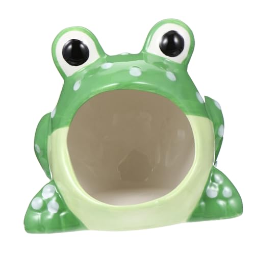 MERRYHAPY Keramik Hamsterhaus Versteck Frosch Form Kühlnest für Kleine Haustiere Wie Zwerghamster und Rennmäuse Waschbar Stressreduzierend Komfortables Schlafversteck und Käfig Dekoration von MERRYHAPY