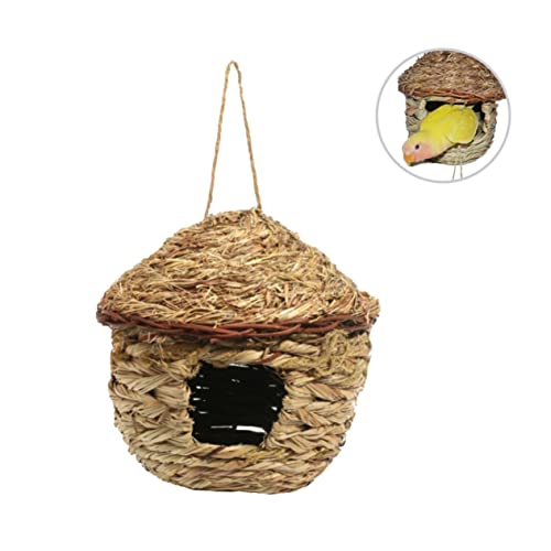 MERRYHAPY Strohnest für kleine Haustiere Badegeschenke Strickgeschenk Vogelkäfige für Nymphensittiche Papageienhaus Kolibri-Schaukel Webset handgewebtes Vogelnest Vogelhaus draussen Zubehör von MERRYHAPY