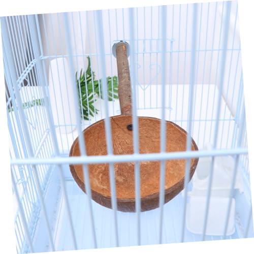MERRYHAPY Kokosnussschale Für Papageien Vogelschale Aus Stehende Stangen Spielzeuggröße Futterschale Mit Standstab Für Vögel von MERRYHAPY