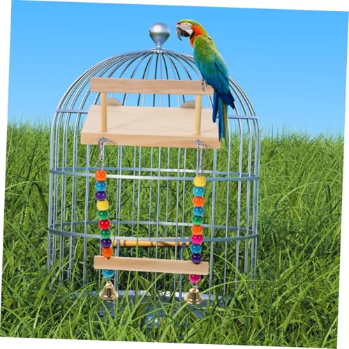 MERRYHAPY Naturholz Papageien Sitzstange mit Glocke Kletterplattform und Schaukel Vogelspielzeug für Wellensittiche Nymphensittiche Sittiche und Kleine Vögel Einfach zu Montierendes von MERRYHAPY