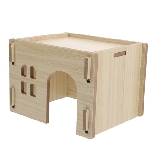 MERRYHAPY Robustes Holz Hamsterhaus Kleintier Versteck mit Futter Wasserplattform Sicheres Meerschweinchenhaus Kaninchenhaus für Kleine Nagetiere Wie Chinchilla und Zwerghamster von MERRYHAPY