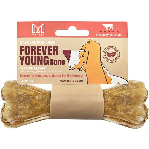MERSJO Forever Young Bone Hundekauknochen mit Fasan, Goji-Beeren und Probiotikum, 13,5 cm, 70 g MERSJO Forever Young Bone Hundekauknochen mit Fasan, Goji-Beeren und Probiotikum, 13,5 cm, 70 g von MERSJO