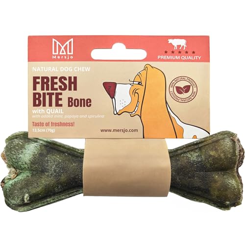 MERSJO Fresh Bite Bone, Kauknochen mit Wachtel, Minze, Papaya & Spirulina, 13,5 cm, 70 g von MERSJO