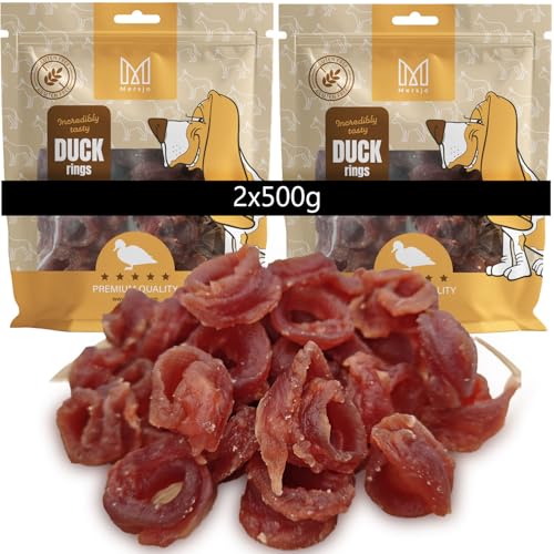 MERSJO Hundeleckerlis Duck Rings Hundeleckerlis, 95% Entenfleisch, Getreidefrei, 2x500g von MERSJO