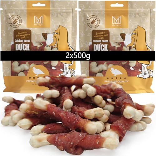MERSJO Hundeleckerlis Premium Entensnack mit Kalziumknochen, Getreidefreie Hundesnacks, 2x500g, Luftgetrocknet von MERSJO