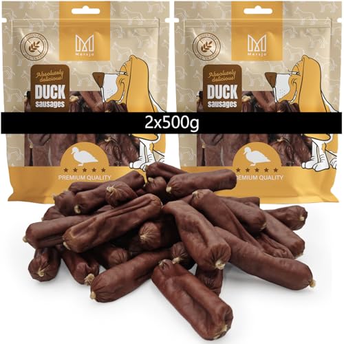 MERSJO Hundeleckerlis Premium Entenwürste für Hunde, 2x500g, Glutenfrei, 90% Entenfleisch, Natürliche Hundesnacks von MERSJO