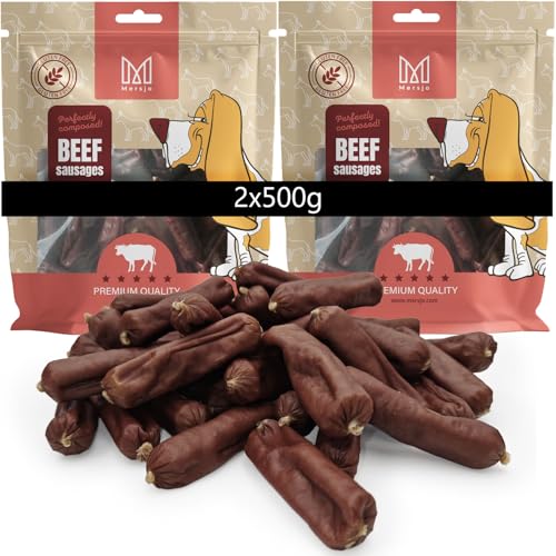 MERSJO Hundeleckerlis Premium Rindfleischwürste für Hunde, 2x500g, Glutenfrei, 90% Rindfleisch, Luftgetrocknet von MERSJO