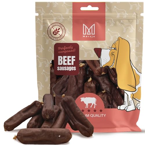 MERSJO Hundeleckerlis Premium Rindfleischwürste für Hunde, 500g, Glutenfrei, 90% Rindfleisch, Luftgetrocknet MERSJO Hundeleckerlis Premium Rindfleischwürste für Hunde, 500g, Glutenfrei, 90% Rindfleisch, Luftgetrocknet von MERSJO