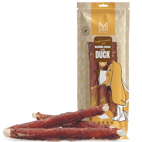 MERSJO Hundeleckerlis XXL Beefhide Kaustangen mit Entenbrust, 240g, 24-25 cm, für mittelgroße bis große Hunde MERSJO Hundeleckerlis XXL Beefhide Kaustangen mit Entenbrust, 240g, 24-25 cm, für mittelgroße bis große Hunde von MERSJO