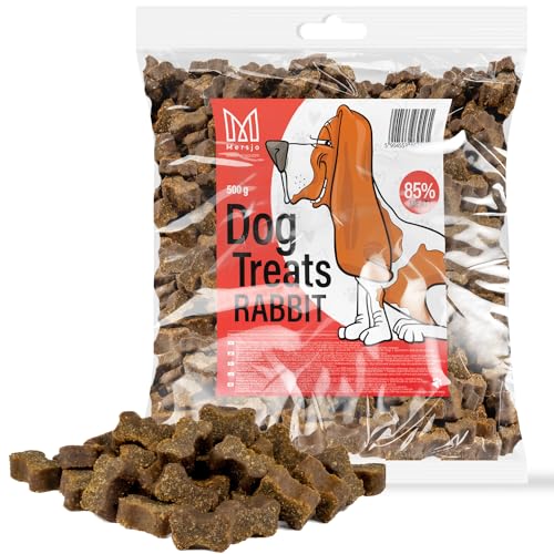 MERSJO Hundesnacks Trainingssnacks - 500g hundefutter trocken, Hunde leckerlis, leckereien für Hunde - schonend getrocknete Fleischtrainer, Geeignet für alle Rassen und Größen, Kaninchen von MERSJO