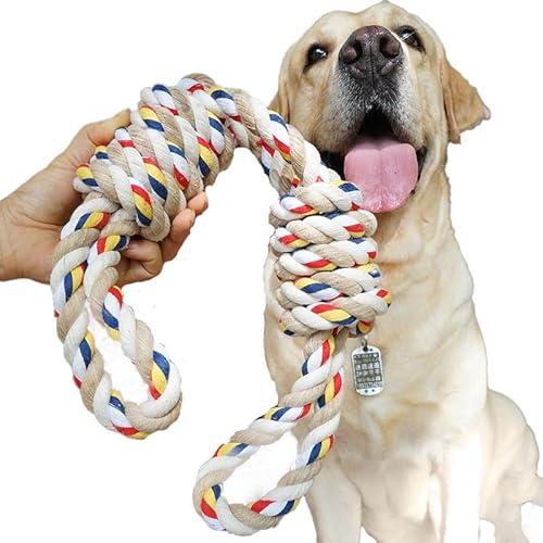 MERSJO Hundespielzeug Tau Seil mit Schlaufen 60cm – Kaustarkes Baumwollseil XXL – Apportier- & Zerrspielzeug für große Hunde – Zahnreinigung & mentales Training – robust & langlebig von MERSJO
