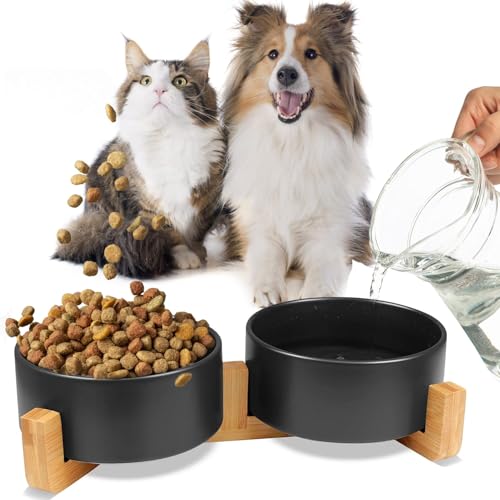 MERSJO Keramik-Holznapf für Hunde und Katzen, 2x400ml, Doppelter Napf, Schwarz MERSJO Keramik-Holznapf für Hunde und Katzen, 2x400ml, Doppelter Napf, Schwarz von MERSJO