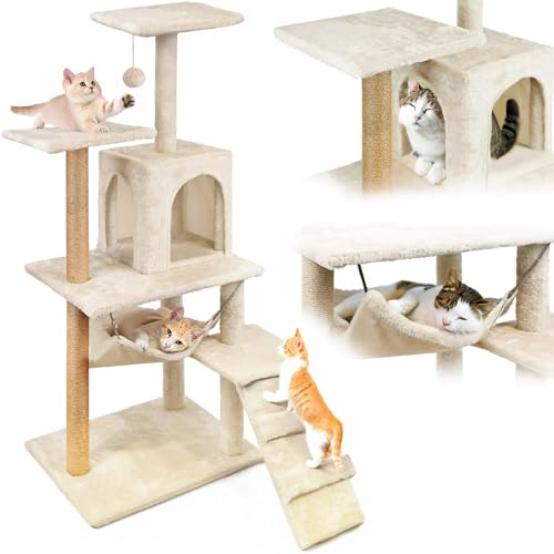 MERSJO Kratzbaum Comfort Line, 125 cm, 6 Ebenen mit Höhle und Hängematte, Beige MERSJO Kratzbaum Comfort Line, 125 cm, 6 Ebenen mit Höhle und Hängematte, Beige von MERSJO