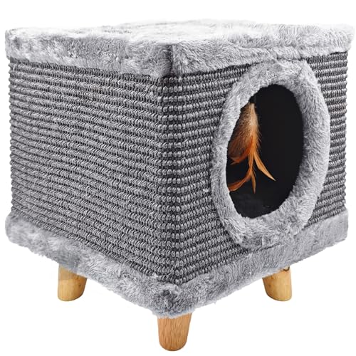MERSJO Kratzmöbel Cabin I, Katzenhöhle mit Kratzfläche, 32 x 32 x 38 cm, Grau von MERSJO