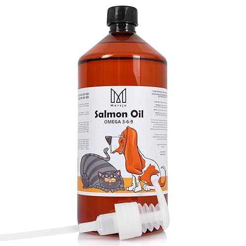 MERSJO Lachsöl für Hunde und Katzen 1000ml - Reich an Nährstoffen und Omega 3, Unterstützt das Immunsystem - Katzen Zubehör, Lachsöl Hunde, Anti-Allergisch, Ernährungsanreicherung MERSJO Lachsöl für Hunde und Katzen 1000ml - Reich an Nährstoffen und Omega 3, Unterstützt das Immunsystem - Katzen Zubehör, Lachsöl Hunde, Anti-Allergisch, Ernährungsanreicherung von MERSJO