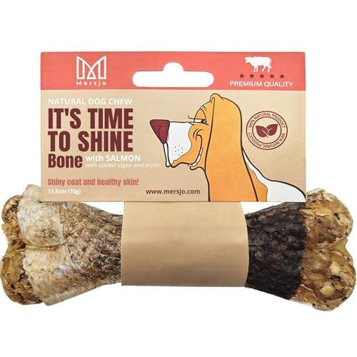 MERSJO Natürlicher Hundeknochen mit Lachs, 13,5 cm, 70 g, für Glänzendes Fell und Gesunde Haut MERSJO Natürlicher Hundeknochen mit Lachs, 13,5 cm, 70 g, für Glänzendes Fell und Gesunde Haut von MERSJO