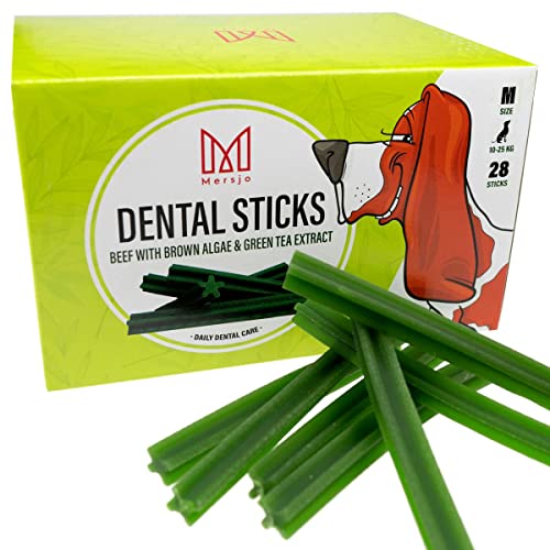 MERSJO Zahnpflege Hund Dental Sticks - Gesunde Snacks, Hunde Leckerlis Ohne Getreide, Zucker und Künstliche Farbstoffe, Unterstützt Zahnreinigung und Reduziert Mundgeruch M (10-25kg) 56 Stück von MERSJO