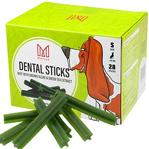 MERSJO Zahnpflege Hund Dental Sticks - Gesunde Snacks, Hunde Leckerlis Ohne Getreide, Zucker und Künstliche Farbstoffe, Unterstützt Zahnreinigung und Reduziert Mundgeruch S (bis 10kg) 56 Stück von MERSJO