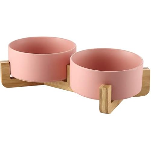 Mersio, Keramikschale 2 pink 2x400ml, für Hunde Hunde Hunde Futterschale mit Massivholzständer, Essschale von MERSJO