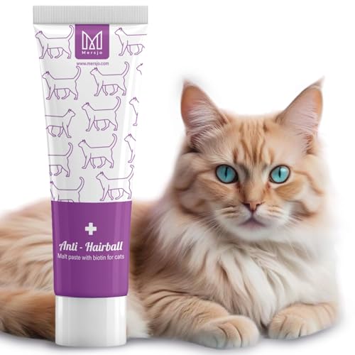 Mersjo Anti-Hairball Katzenpaste 100g – Nahrungsergänzung für Katzen, gegen Haarballen, mit Omega-Fettsäuren, Vitaminen A/C/E, für Fellpflege & Verdauung von MERSJO
