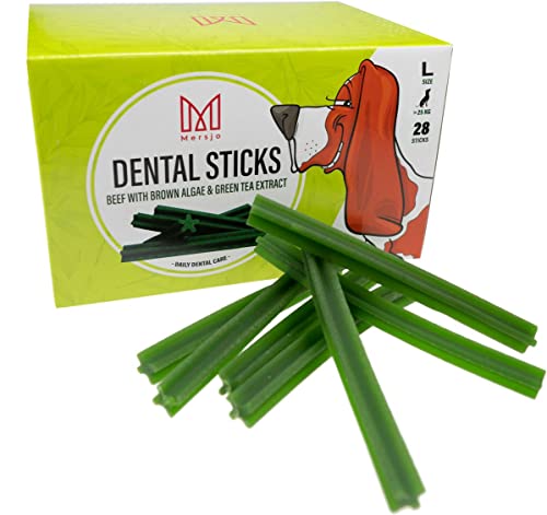 MERSJO Zahnpflege Hund Dental Sticks - Gesunde Snacks, Hunde Leckerlis Ohne Getreide, Zucker und Künstliche Farbstoffe, Unterstützt Zahnreinigung und Reduziert Mundgeruch L (ab 25kg) 28 Stück von MERSJO