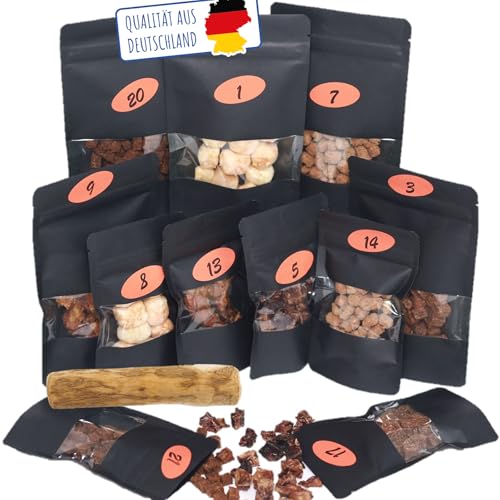 MERVELA® Adventskalender für Hunde 2025 | 24 Beutel Kauvergnügen | Hundeliebhaber Hundebesitzer beschenken | 100% natürlich (für große Hunde) über 700 Gramm von MERVELA