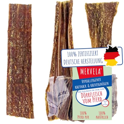 MERVELA® Natürliches Pferde-Dörrfleisch für Hunde | Hypoallergen | 100% Pferd | schonend luftgetrocknet | getreidefrei | Premium-Kausnack aus Deutschland | 2 kg von MERVELA